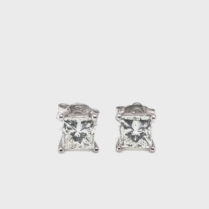 18k White Gold 1.50ct Princess Cut Diamond Stud Earrings