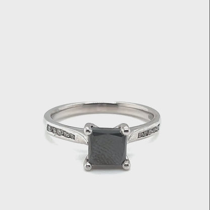 18k White Gold 1.67ct Black Princess Cut Diamond Engagement Ring