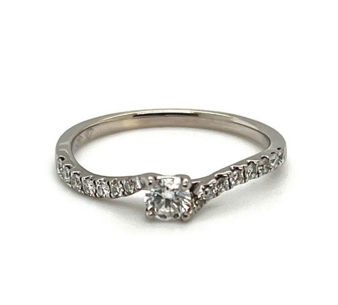 Platinum 0.20ct Round Brilliant Engagement Ring w/ Matching Diamond Set Band