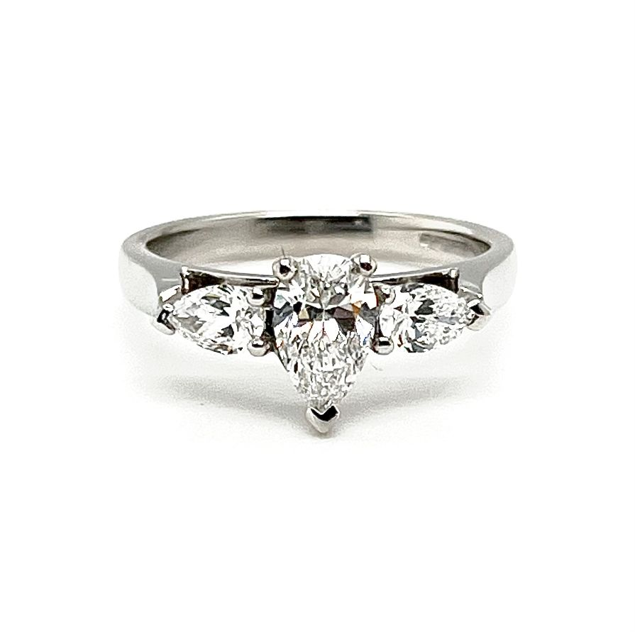 Platinum 0.51ct Pear Shaped Diamond Trilogy Engagement Ring