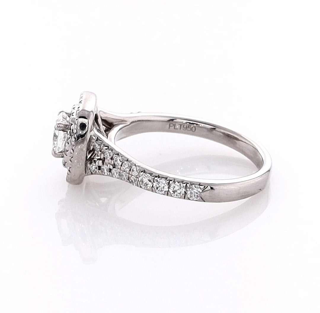 Platinum 0.37ct Cushion Cut Halo Engagement Ring