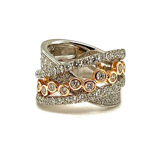 18k White & Rose Gold 4 Row Diamond Dress Ring