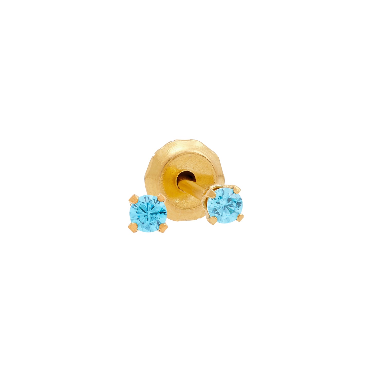 24k Gold Plated Medical Grade Stainless Steel 2mm Blue Topaz CZ Studs