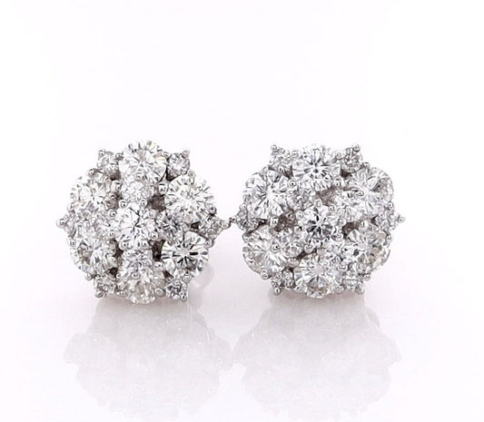 18k White Gold 1.75ct Round Brilliant Diamond Cluster Earrings