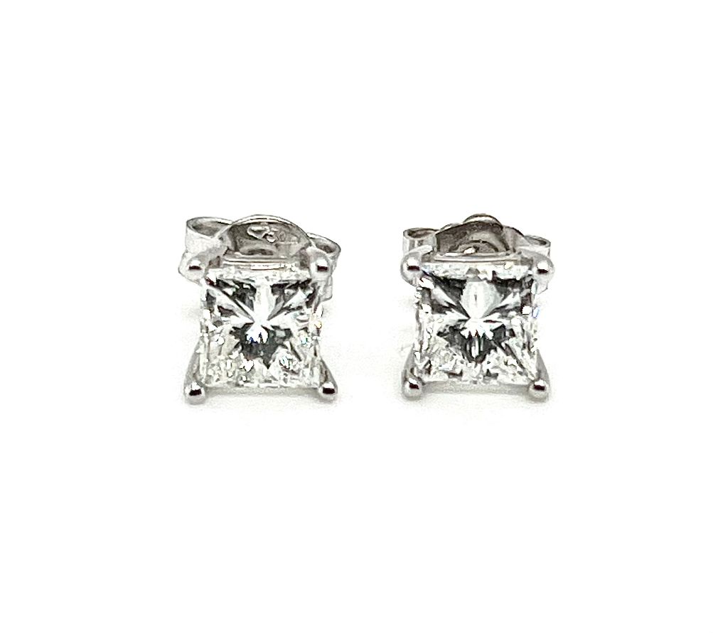 18k White Gold 1.50ct Princess Cut Diamond Stud Earrings