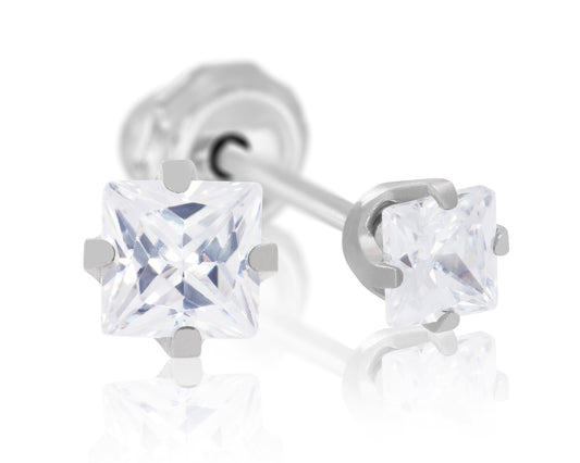 Medical Grade Stainless Steel 3mm Square CZ Studs