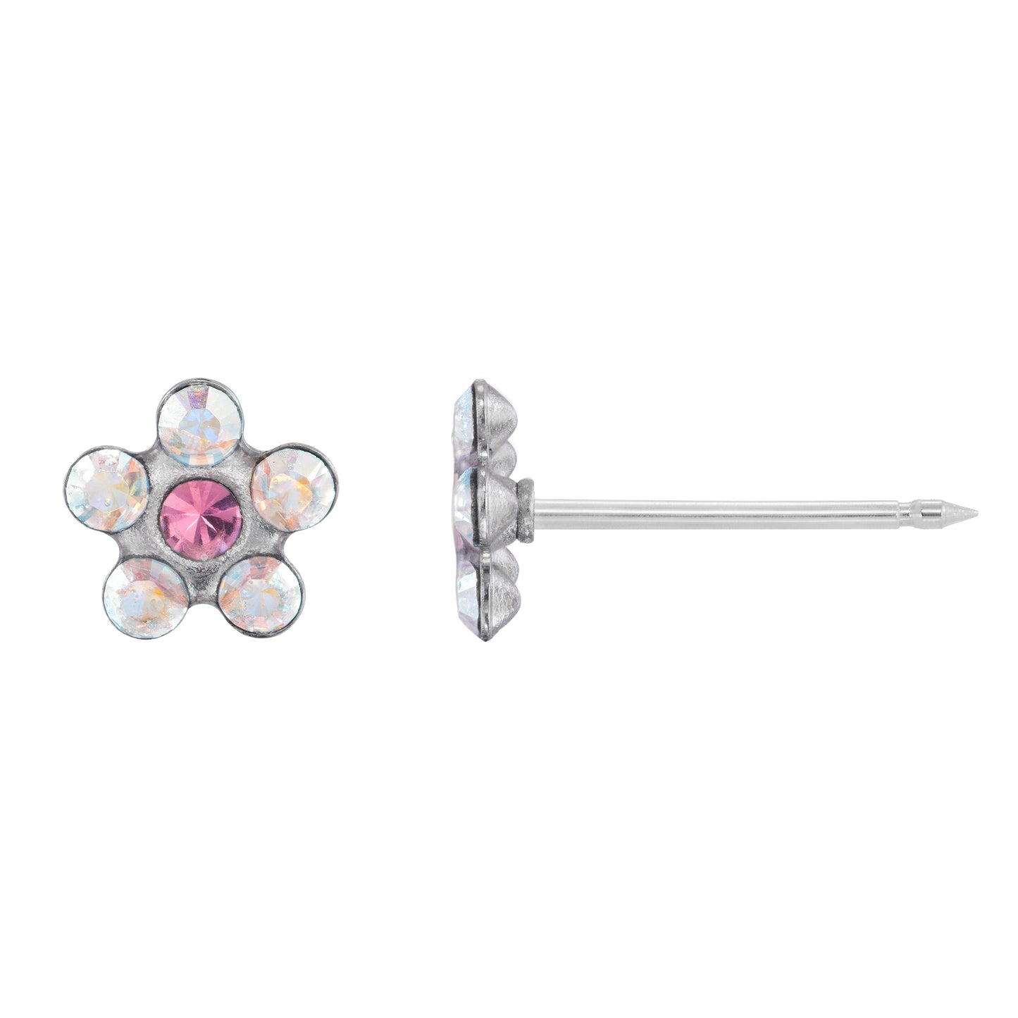 Medical Grade Stainless Steel Flower Rose CZ Studs