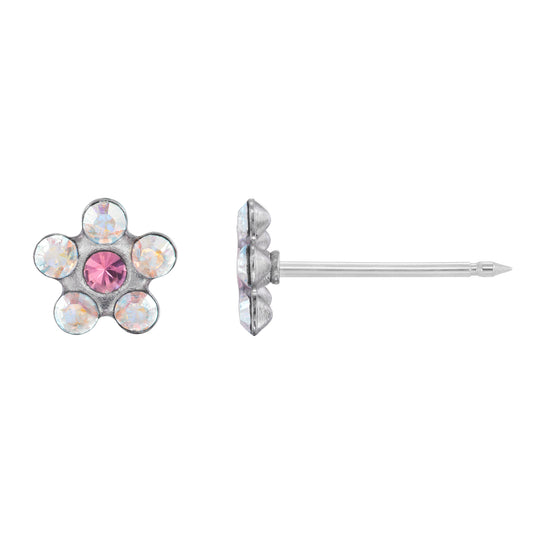 Medical Grade Stainless Steel Flower Rose CZ Studs