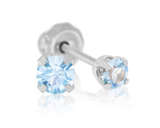 Medical Grade Stainless Steel 3mm Aquamarine CZ Studs