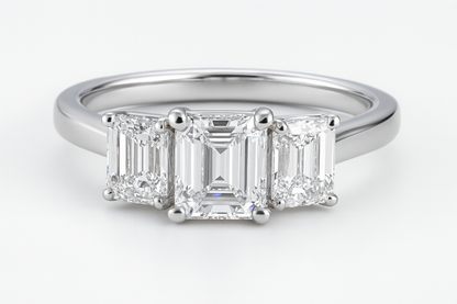Platinum 1.91ct Emerald Cut Trilogy Ring