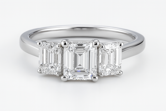 Platinum 1.91ct Emerald Cut Trilogy Ring