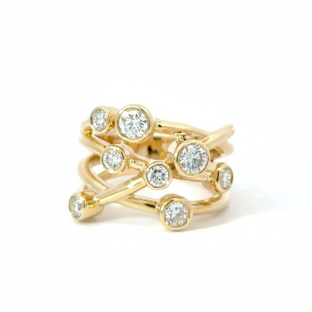 9k Yellow Gold 0.75cttw Round Brilliant Cut Lab Diamond Scatter Ring