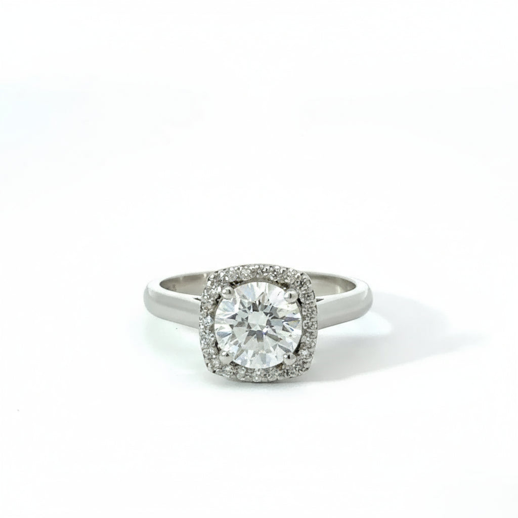 Platinum 1.23cttw Round Brilliant Cut Lab + Natural Diamond Halo Engagement Ring