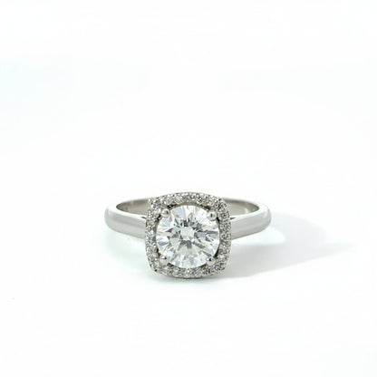 Platinum 1.23cttw Round Brilliant Cut Lab + Natural Diamond Halo Engagement Ring