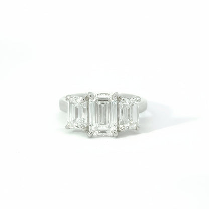 Platinum 4.09cttw Emerald Cut Lab Diamond Trilogy Engagement Ring