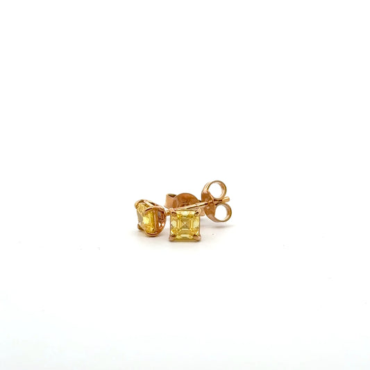 9k Yellow Gold 1.05cttw Square Emerald Cut Yellow Lab Diamond Stud Earrings