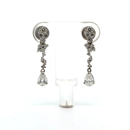 18k White Gold 1.04cttw Pear & Round Brilliant Cut Lab Diamond Drop Earrings