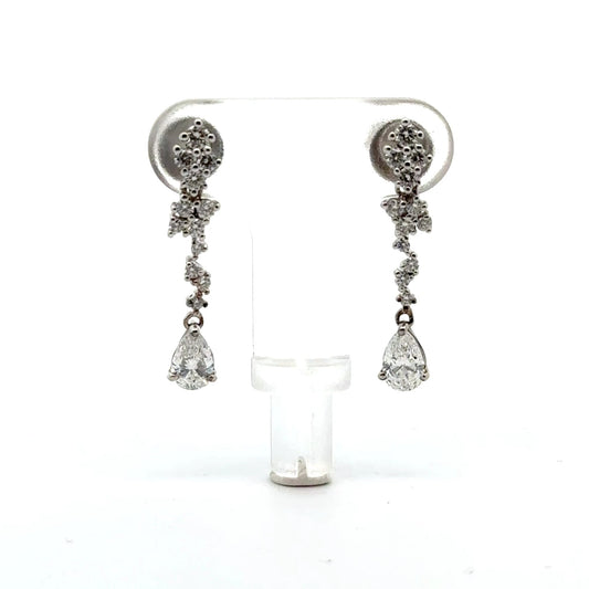 18k White Gold 1.04cttw Pear & Round Brilliant Cut Lab Diamond Drop Earrings