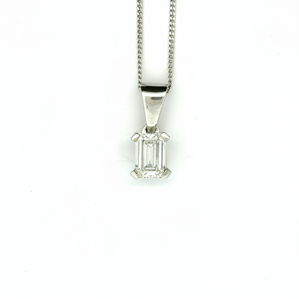 Platinum 1.50ct Emerald Cut Lab Diamond Pendant