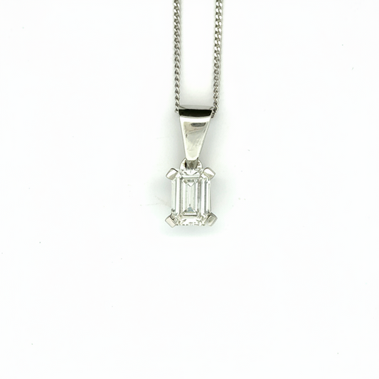 Platinum 1.50ct Emerald Cut Lab Diamond Pendant