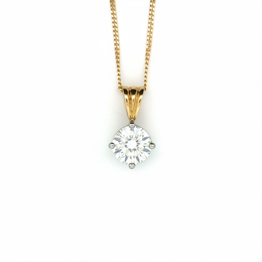 18k Yellow Gold 2.00ct Round Brilliant Cut Lab Diamond Pendant