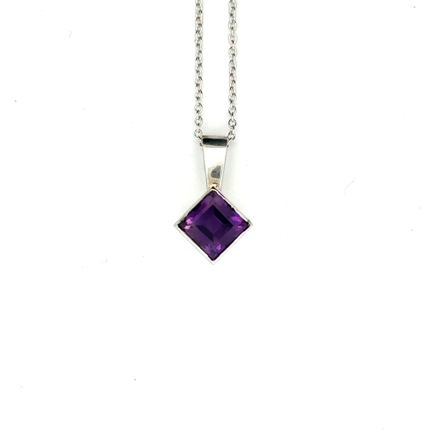 18k White Gold Square Cut Purple Amethyst Pendant