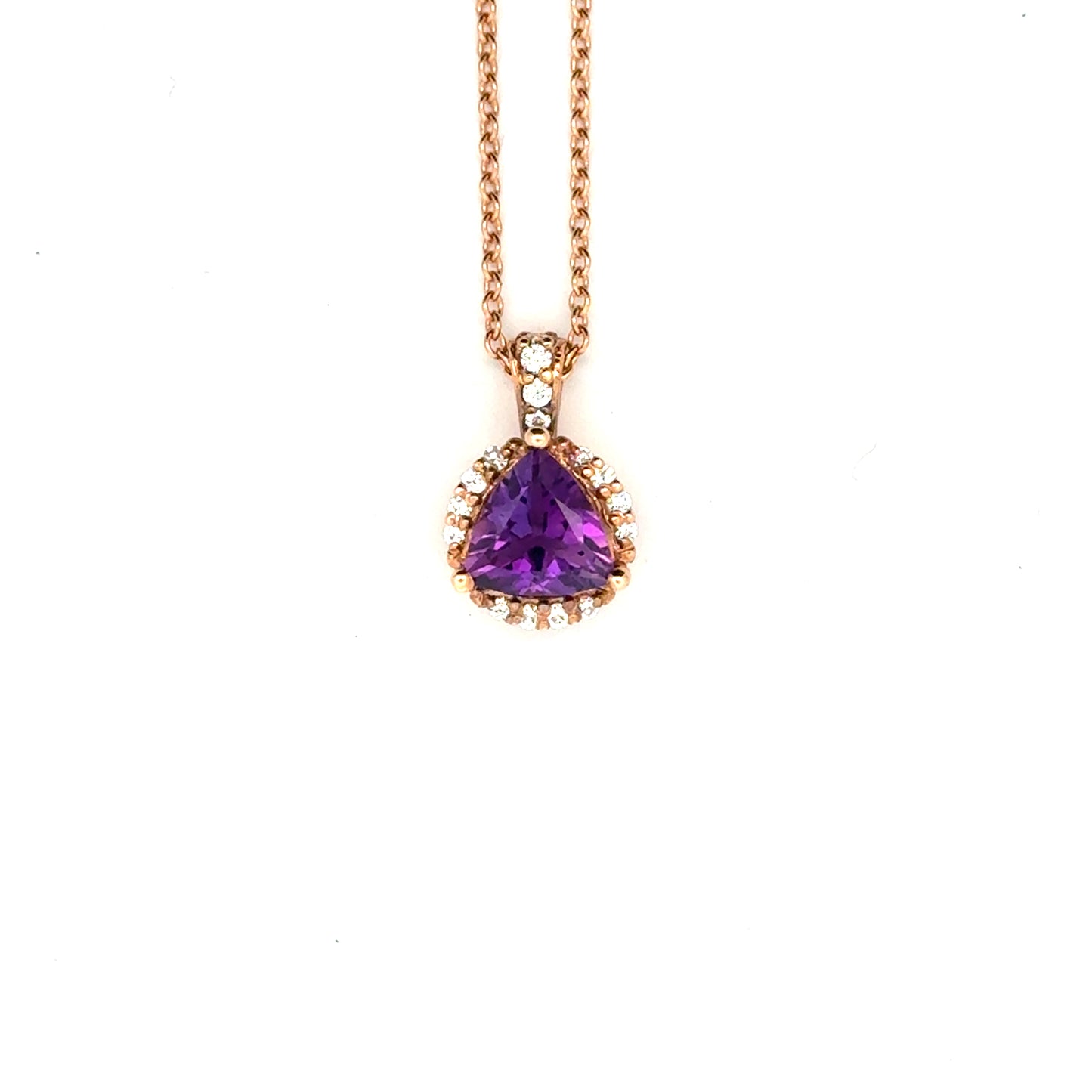 18k Rose Gold Trilliant Cut Purple Amethyst Pendant