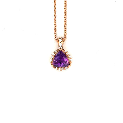 18k Rose Gold Trilliant Cut Purple Amethyst Pendant