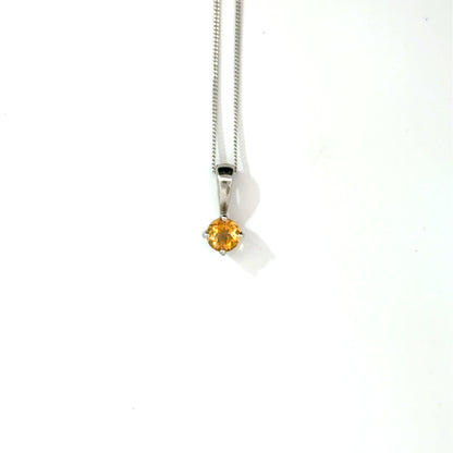 9k White Gold Round Cut Orange Citrine Pendant