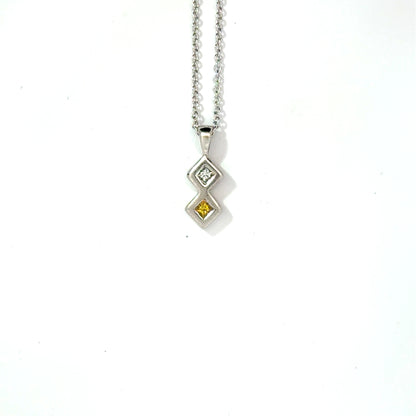 18k White Gold 0.13cttw Princess Cut White and Yellow Diamond Pendant