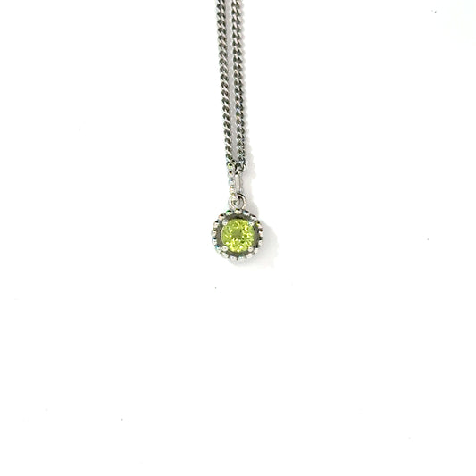 Silver Round Cut Green Peridot Pendant