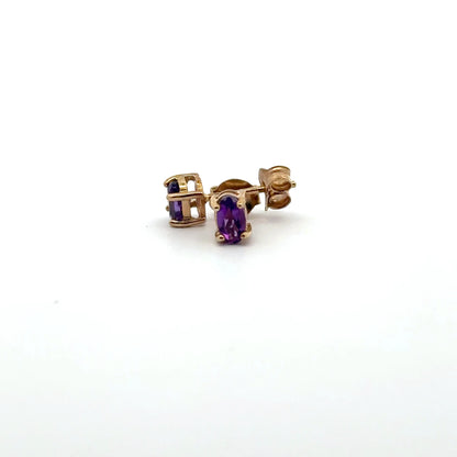 9k Yellow Gold Oval Cut Purple Amethyst Stud Earrings