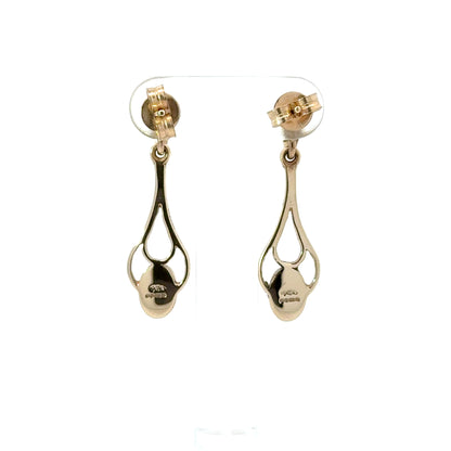 9k Yellow Gold Oval White Mother of Pearl Drop Earrings