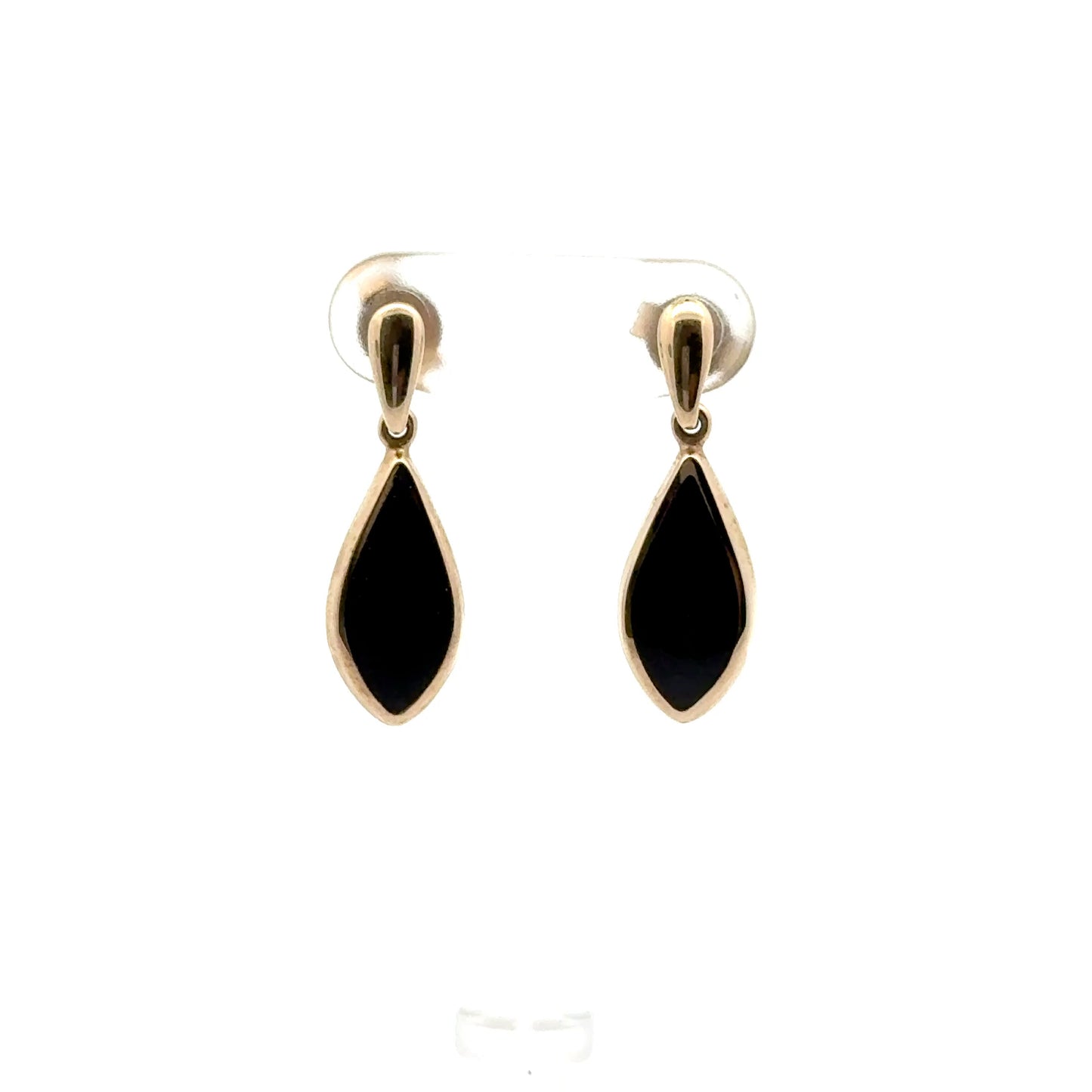 9k Yellow Gold Pear Shape Black Jet Drop Earrings