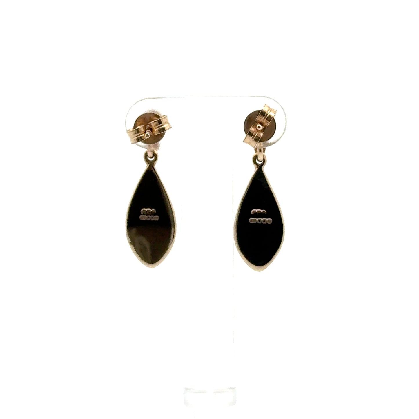 9k Yellow Gold Pear Shape Black Jet Drop Earrings
