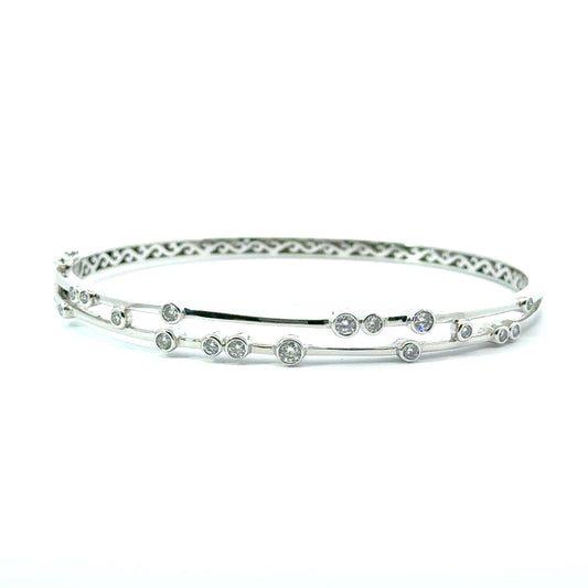 18k White Gold 0.54cttw Round Brilliant Cut Diamond Bubble Bangle