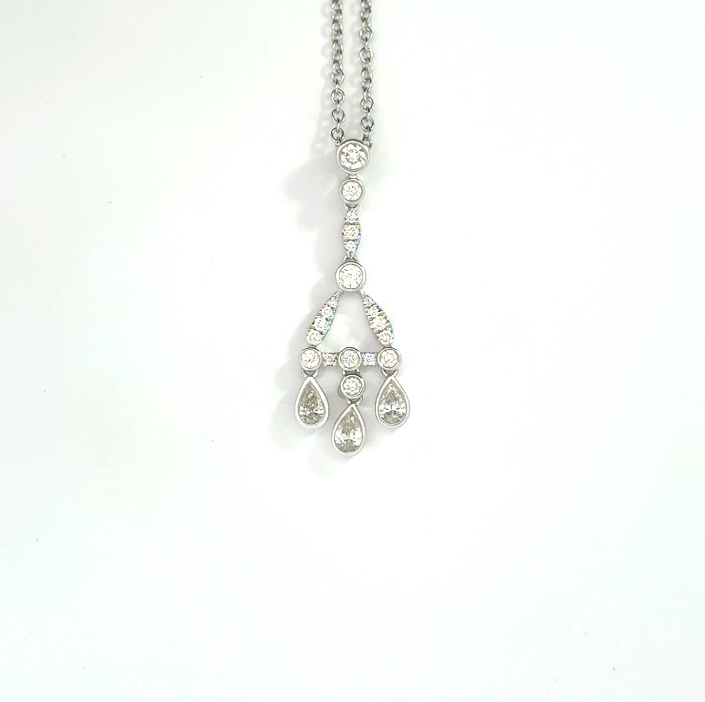 18k White Gold 0.58cttw Pear & Round Brilliant Cut Diamond Pendant