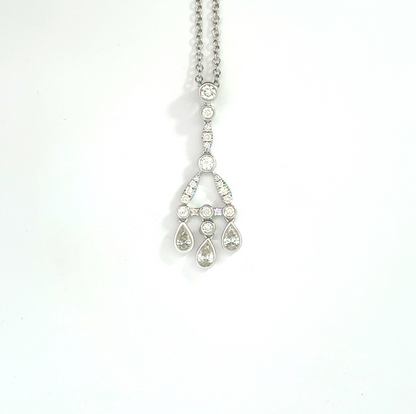 18k White Gold 0.58cttw Pear & Round Brilliant Cut Diamond Pendant