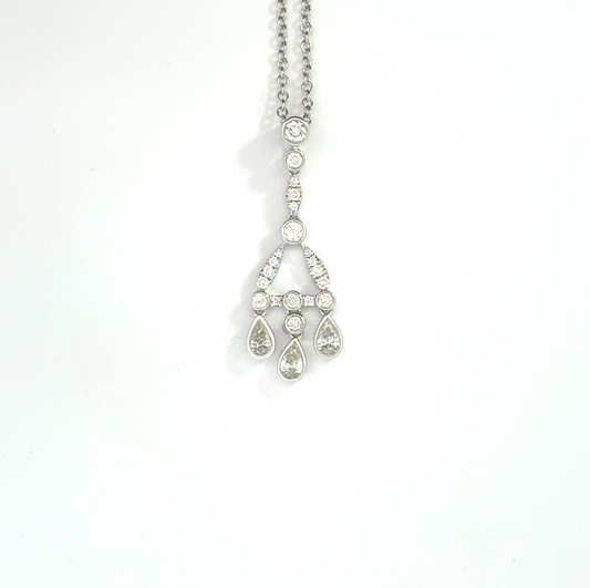 18k White Gold 0.58cttw Pear & Round Brilliant Cut Diamond Pendant