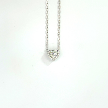 18k White Gold 0.14cttw Princess & Round Brilliant Cut Diamond Heart Pendant