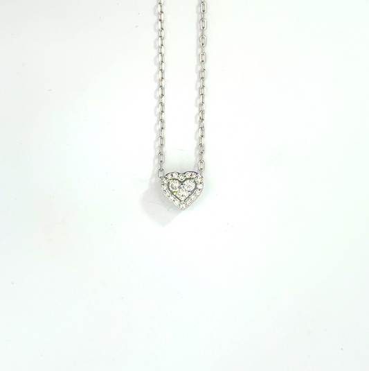 18k White Gold 0.14cttw Princess & Round Brilliant Cut Diamond Heart Pendant