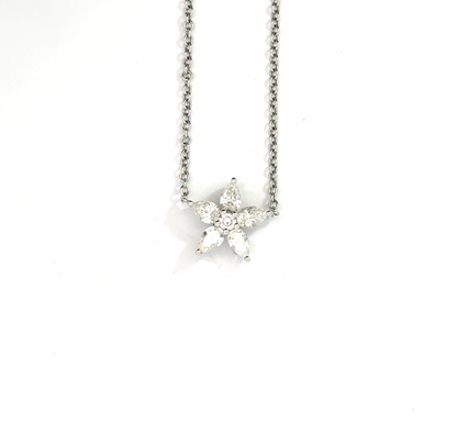 18k White Gold 0.98cttw Pear & Round Brilliant Cut Diamond Flower Pendant