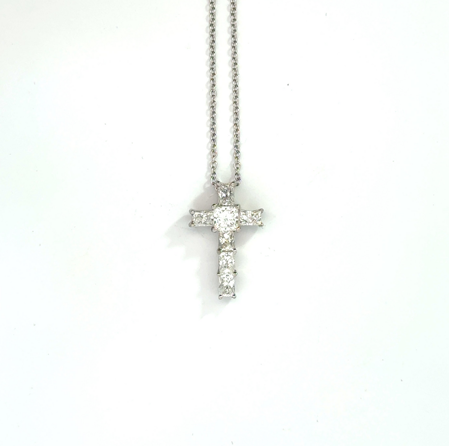 18k White Gold 1.47cttw Princess & Radiant Cut Diamond Cross Pendant