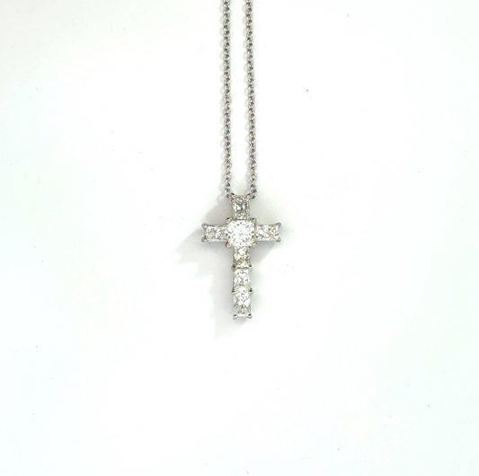 18k White Gold 1.47cttw Princess & Radiant Cut Diamond Cross Pendant