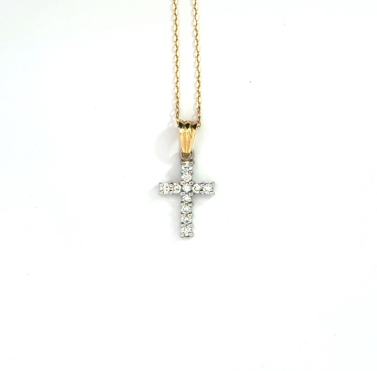 18k Yellow & White Gold 0.28cttw Round Brilliant Cut Diamond Cross Pendant