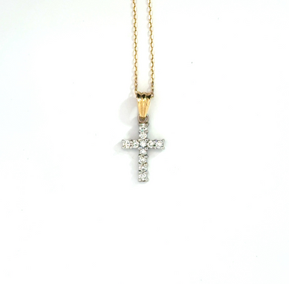 18k Yellow & White Gold 0.28cttw Round Brilliant Cut Diamond Cross Pendant
