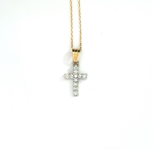 18k Yellow & White Gold 0.28cttw Round Brilliant Cut Diamond Cross Pendant