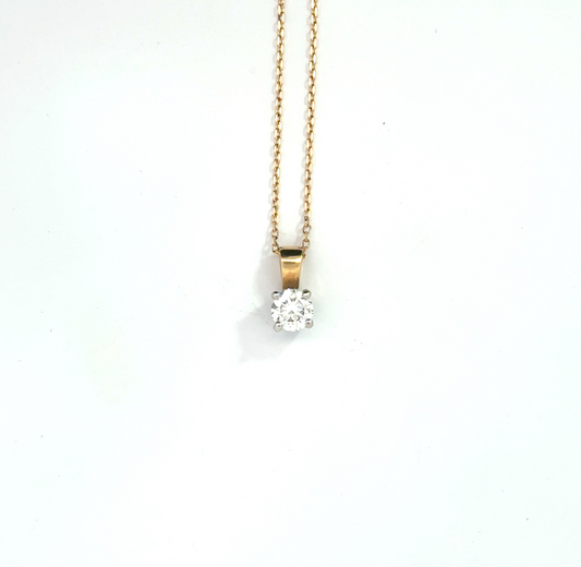18k Yellow Gold & Platinum 0.40ct Round Brilliant Cut Diamond Pendant