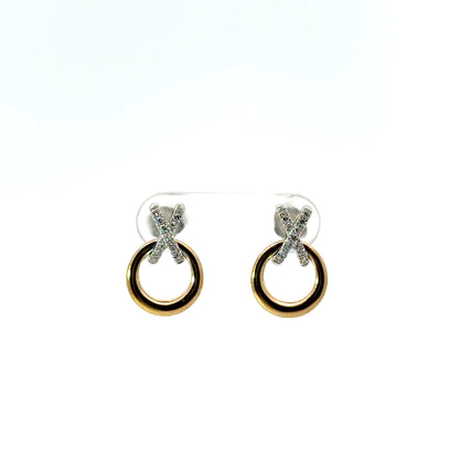 9k Yellow and White Gold 0.12cttw Round Brilliant Cut Diamond Kiss Drop Earrings
