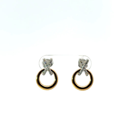 9k Yellow and White Gold 0.12cttw Round Brilliant Cut Diamond Kiss Drop Earrings